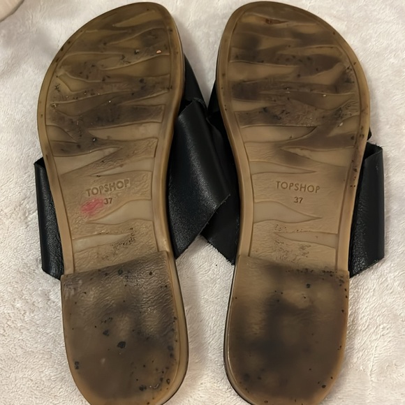 Topshop Criss Cross Faux Black Leather Slide Sandals Sz 37 - Picture 7 of 8